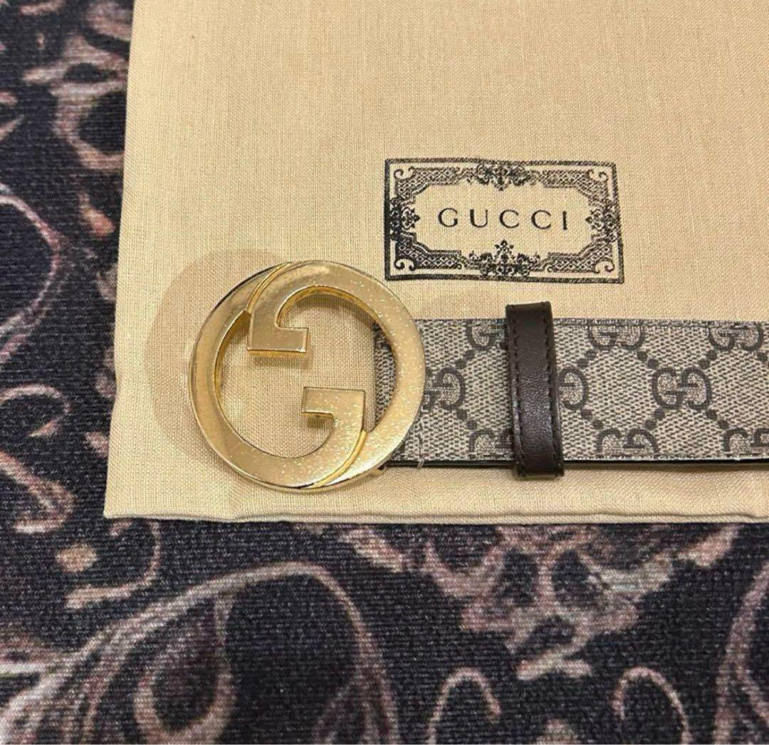 GUCCI (グッチ) シグネチャー レザー ベルト ゴールド ブラウン メンズ