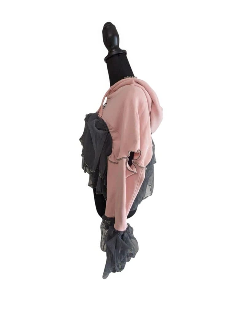 古着リメイク フリル付きピンクフーディー 古着リメイク フリル付きピンクフーディー