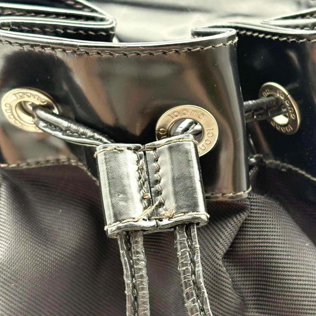 【極美品】GUCCI グッチ バンブー 2way ボディバッグ 巾着型 ブラック