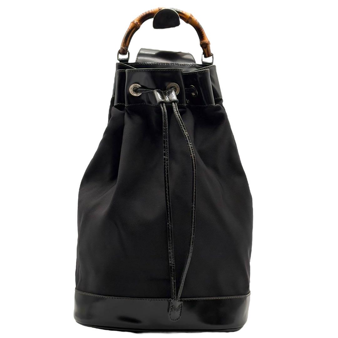 【極美品】GUCCI グッチ バンブー 2way ボディバッグ 巾着型 ブラック
