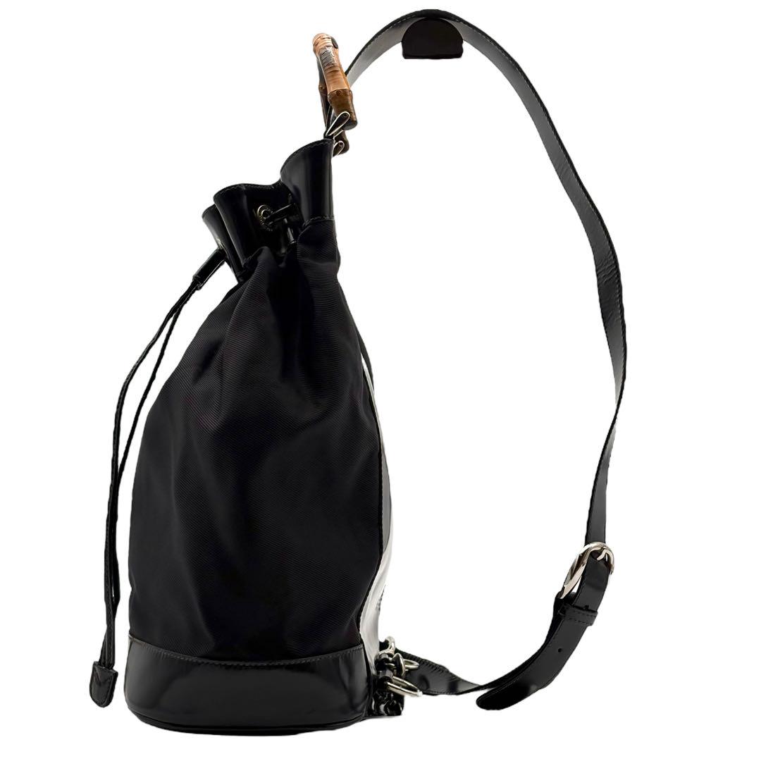 【極美品】GUCCI グッチ バンブー 2way ボディバッグ 巾着型 ブラック