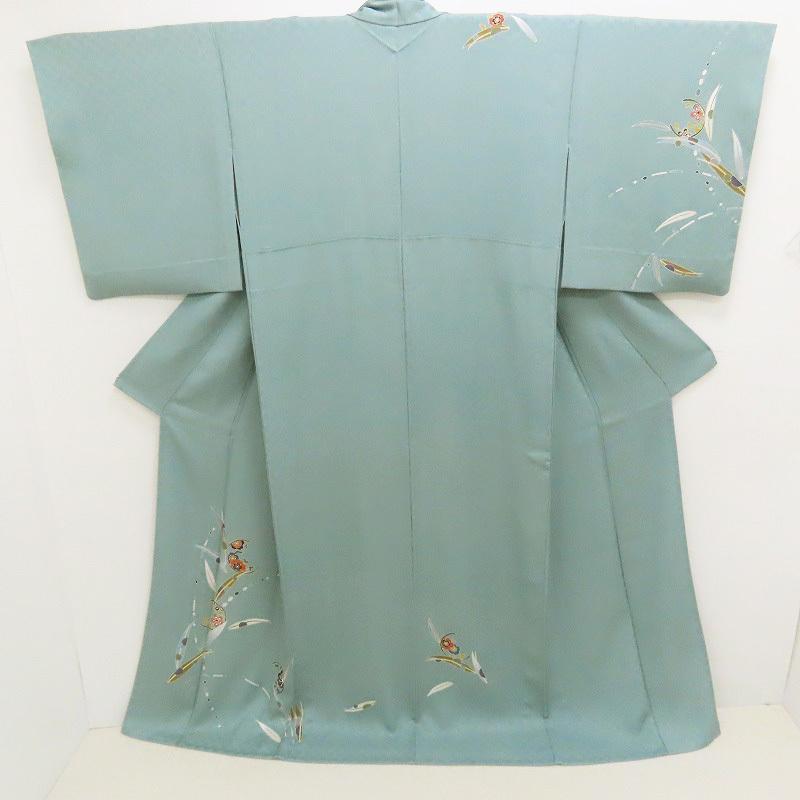 ★単衣 付け下げ 草花あしらい 千草色 (3321)LYM