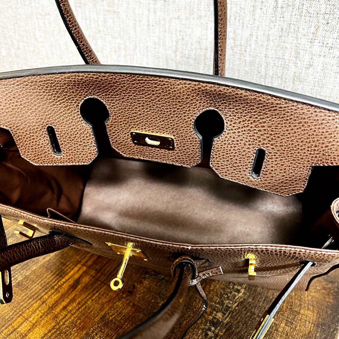 オーダーレザーハンドバッグ 35 トートバッグブラウン南京錠美品