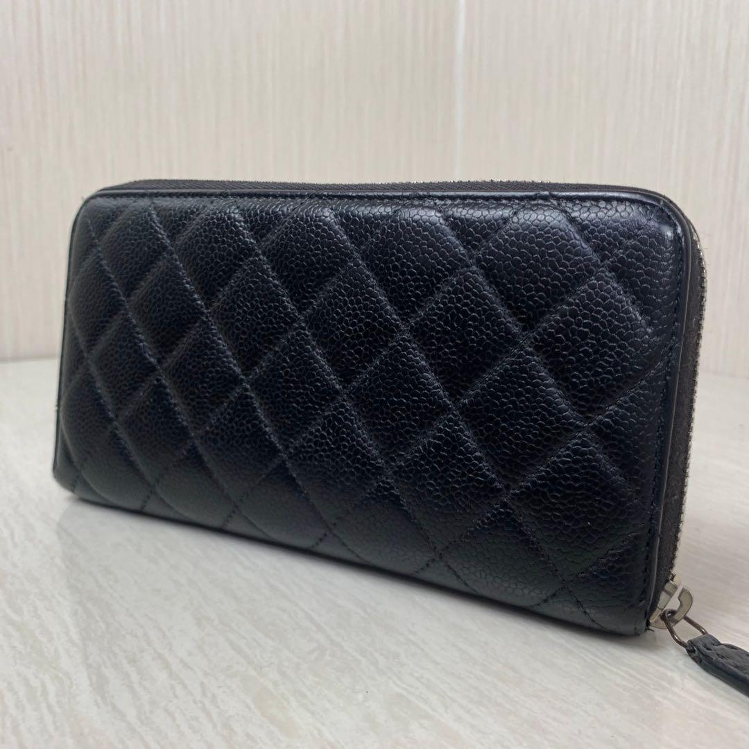 【美品】CHANEL マトラッセ   ラウンドファスナー　キャビアスキン　長財布