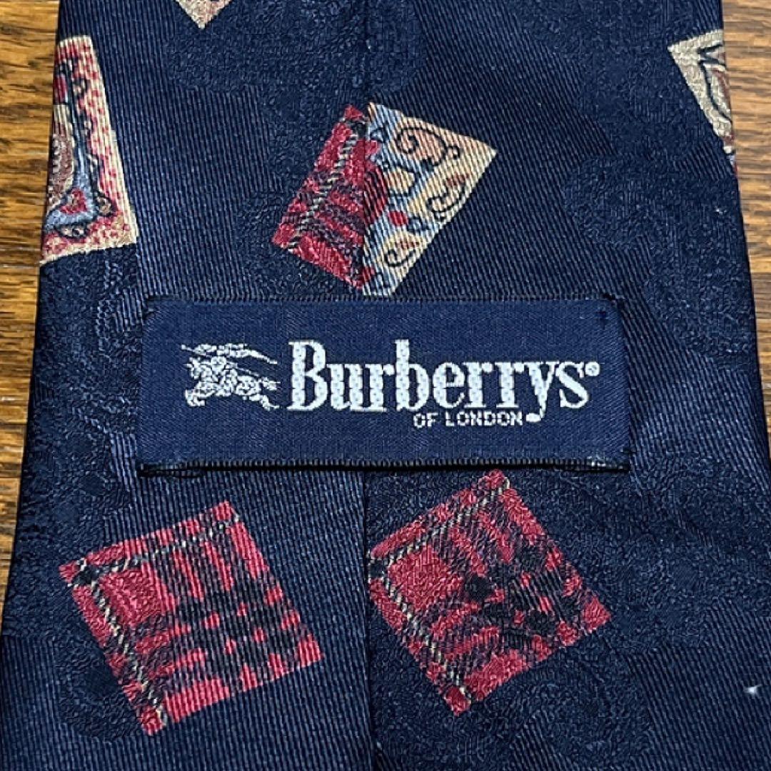90s Burberrys バーバリー ネクタイ シルク 総柄 ネイビー