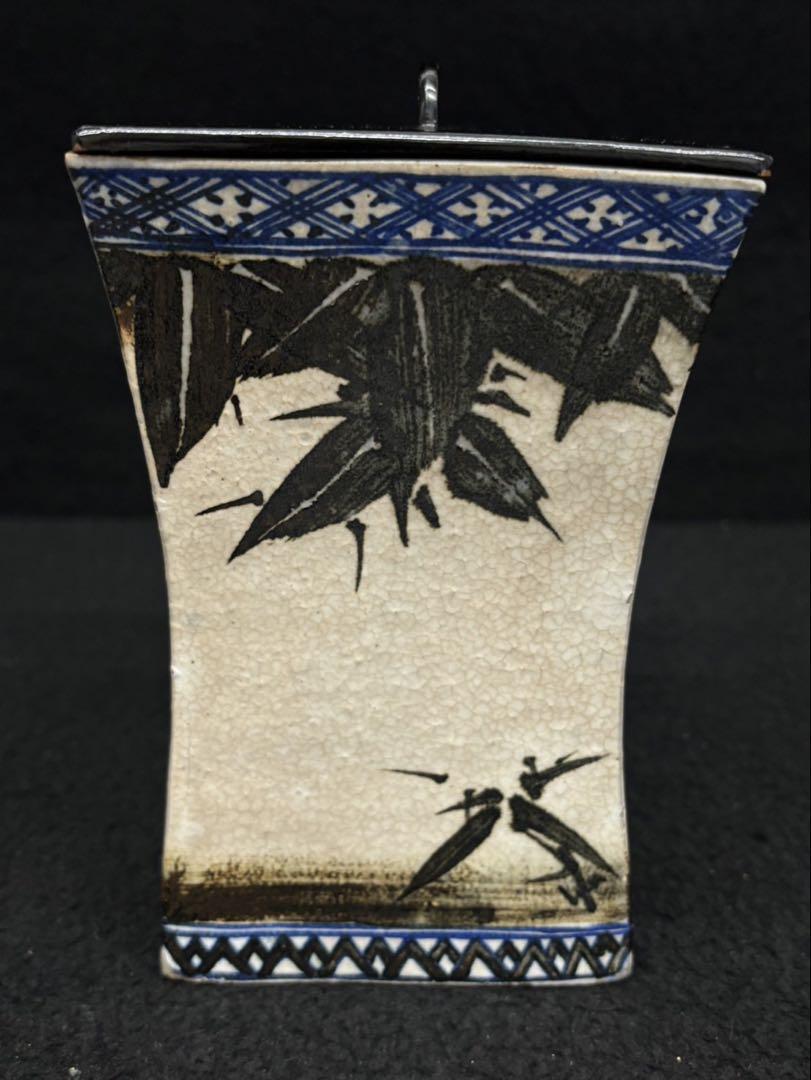 【水指/乾山焼】竹画 骨董品 茶道具 茶道 共箱付き