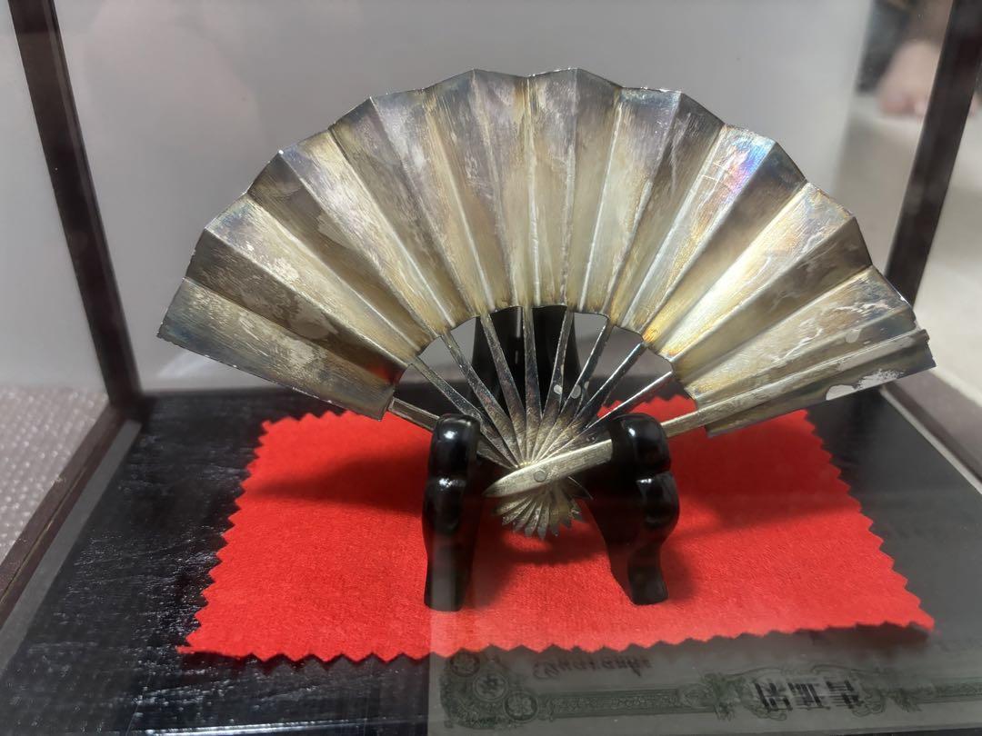 純銀製　扇　兎