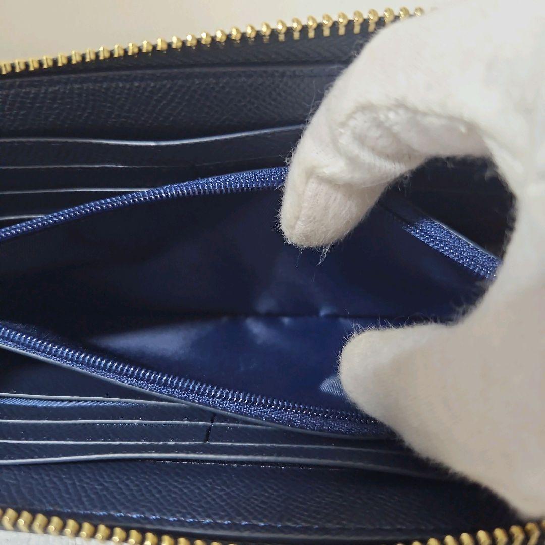 箱付き COACH チェック柄 ラウンド長財布 ネイビー - メルカリ