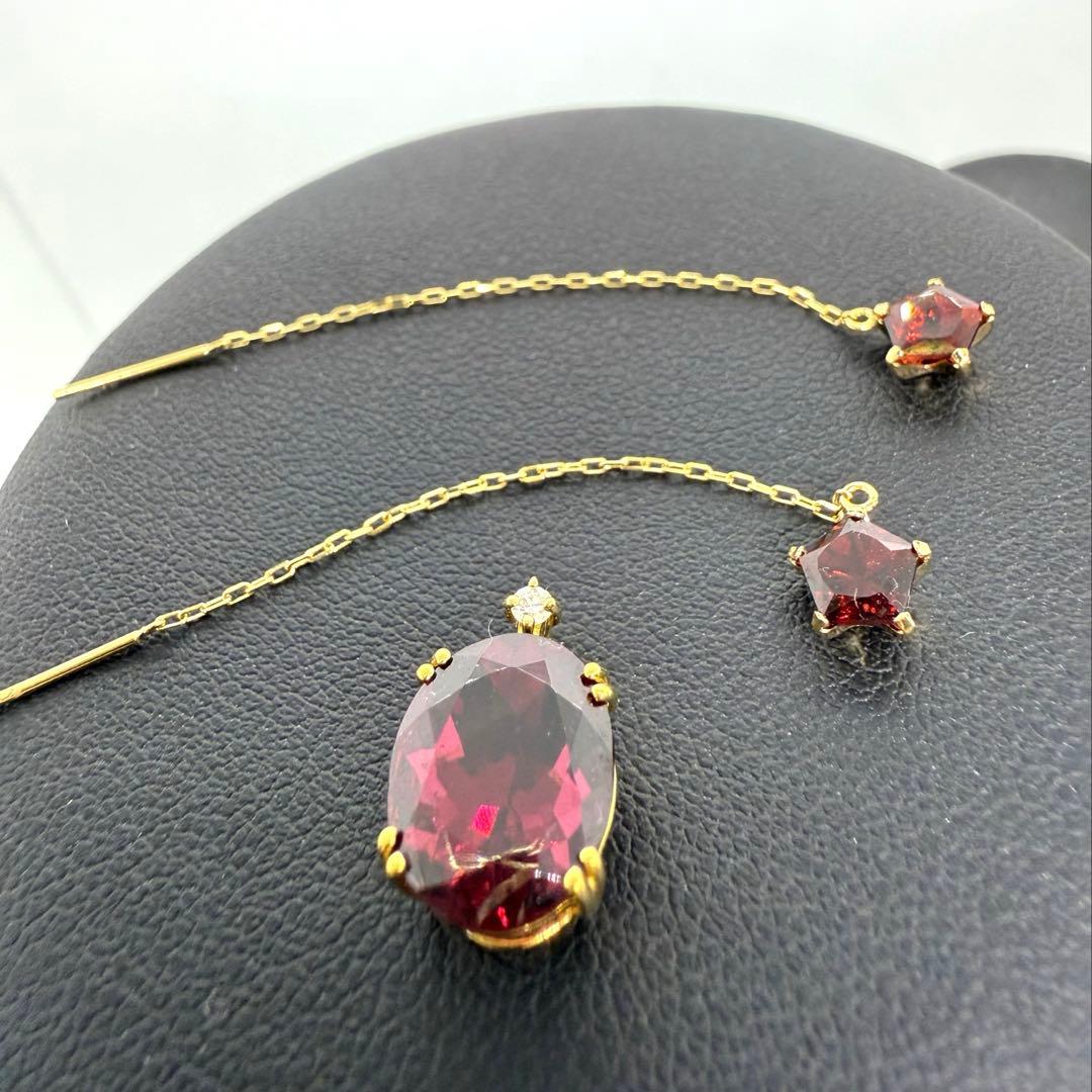 K18/ダイヤモンド ガーネット トップ&ピアス セット K18/ダイヤモンド ガーネット トップ&ピアス セット