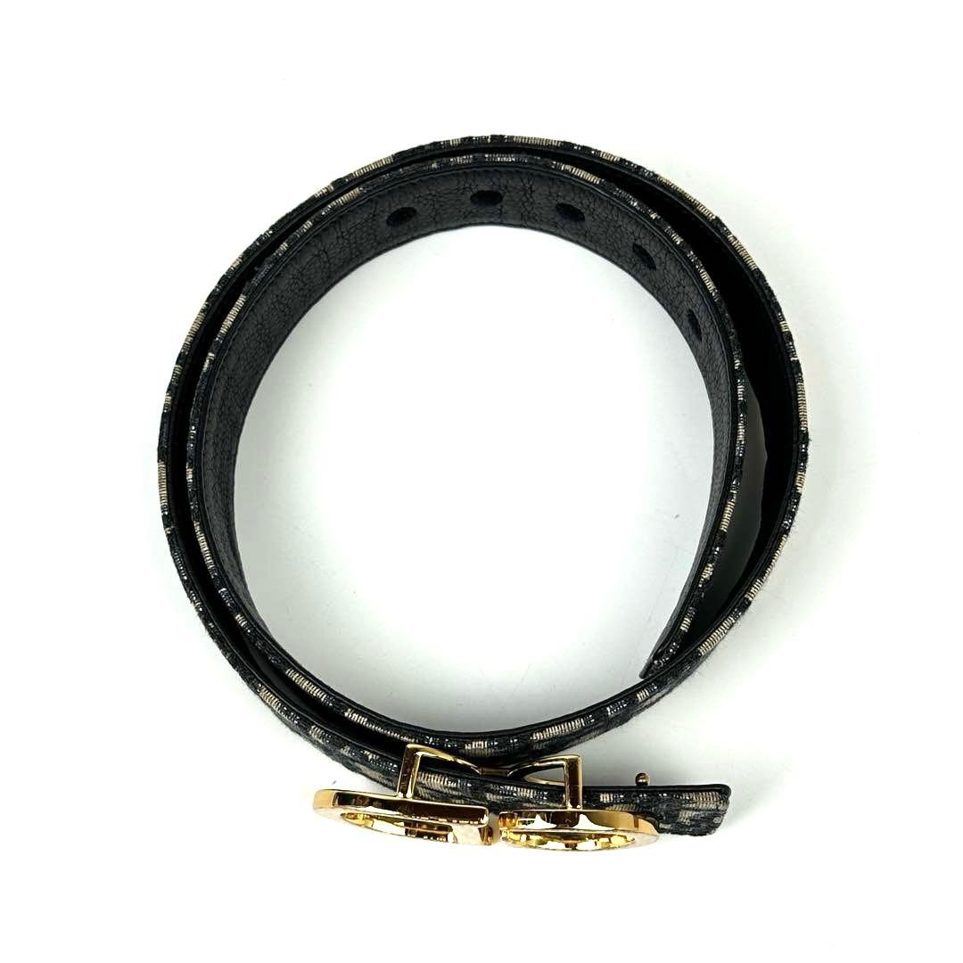 【美品】ディオール ベルト CD金具 トロッター 総柄 キャンバス レザー 黒色 【美品】ディオール ベルト CD金具 トロッター 総柄 キャンバス レザー 黒色