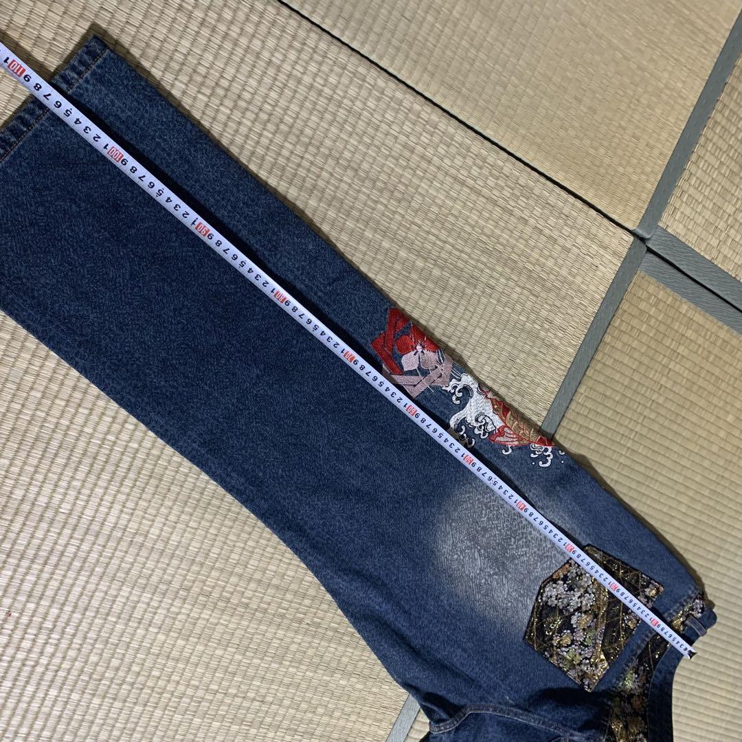 新品 仏喜羅坊 和柄 刺繍 鯉 昇鯉 デニム 40インチ 織田木瓜