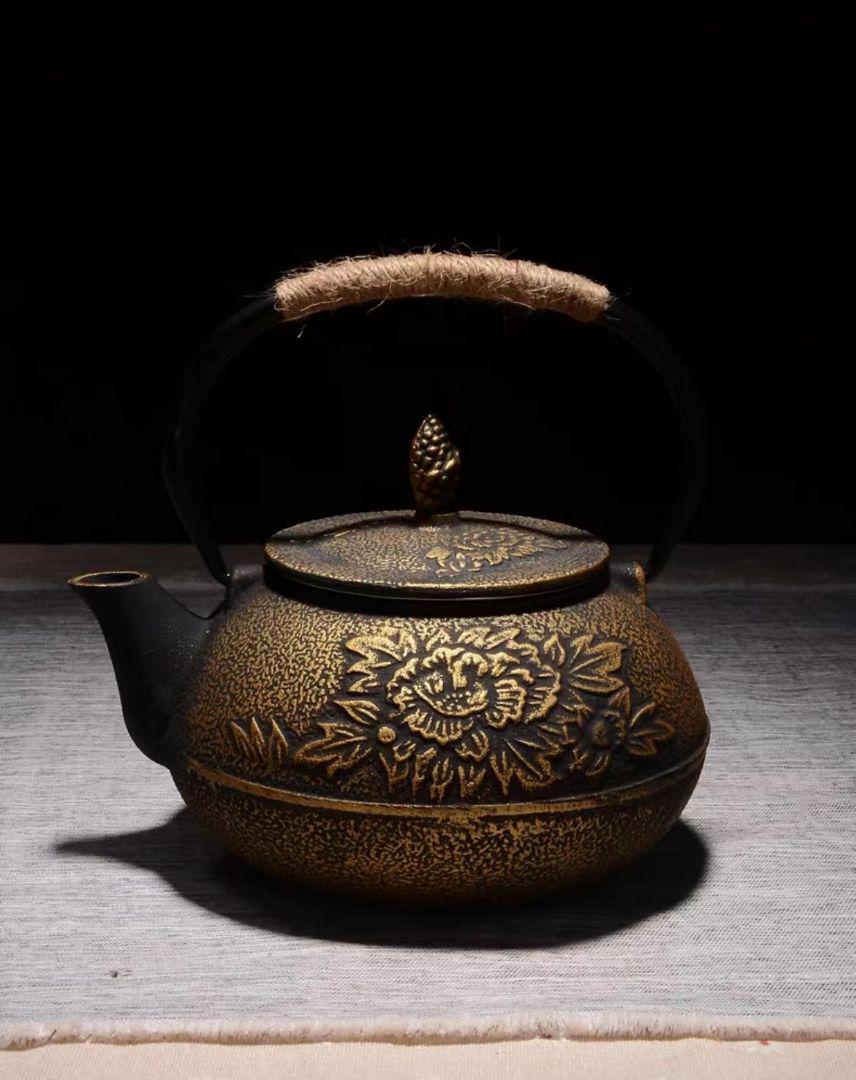 和風鋳鉄 鉄瓶 やかん 提梁壺 茶壺 水壷 煮茶壷 茶道具 鉄びん 800ml