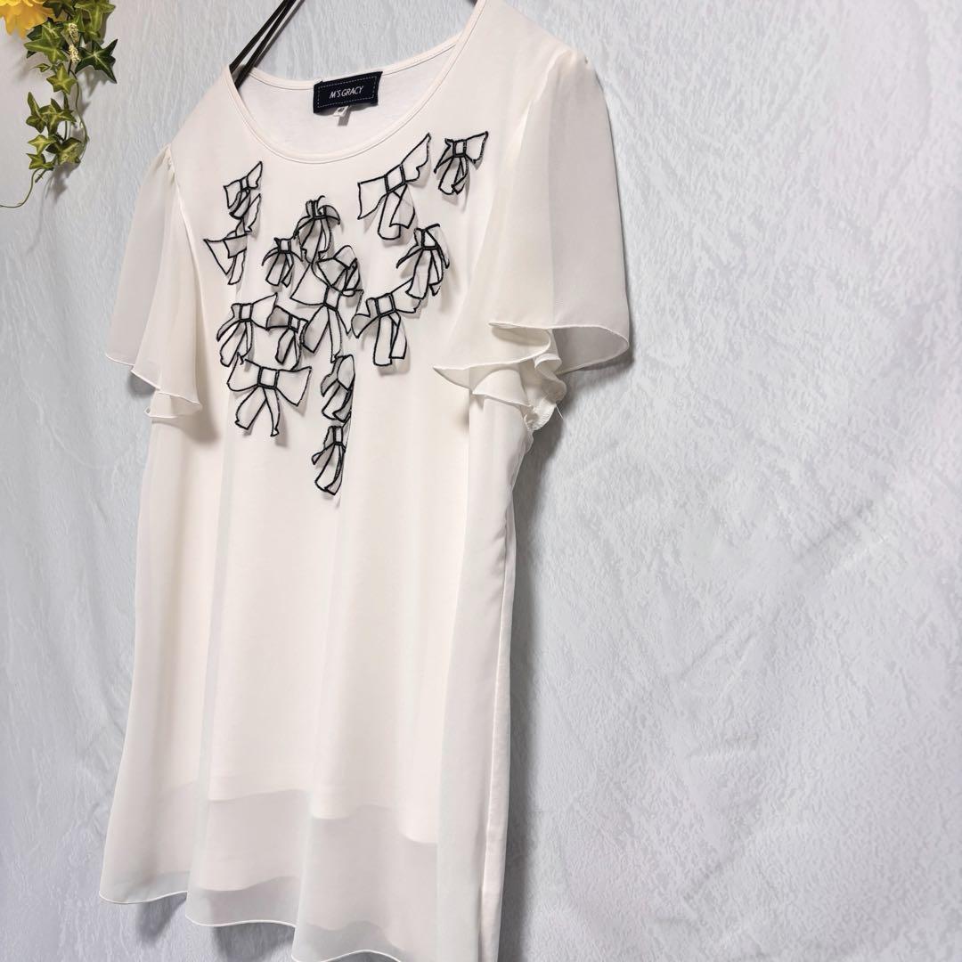 M'S GRACY エムズグレイシー♡リボンシフォンブラウス白40