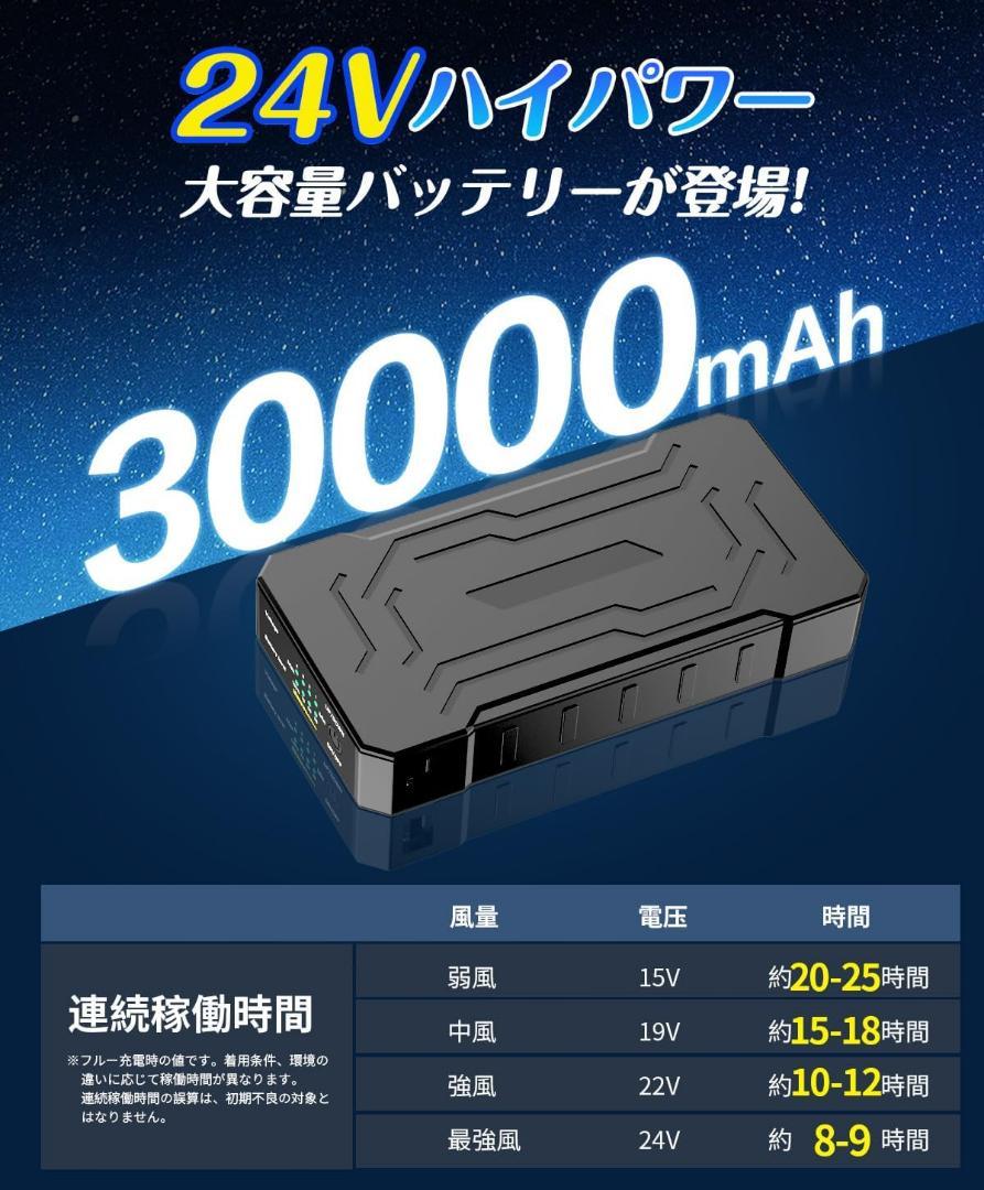 空調服セット 24V高性能ファンとバッテリー 空調作業服 ファンバッテリーセット 【2024新登場＆24V暴風＆ 30000m