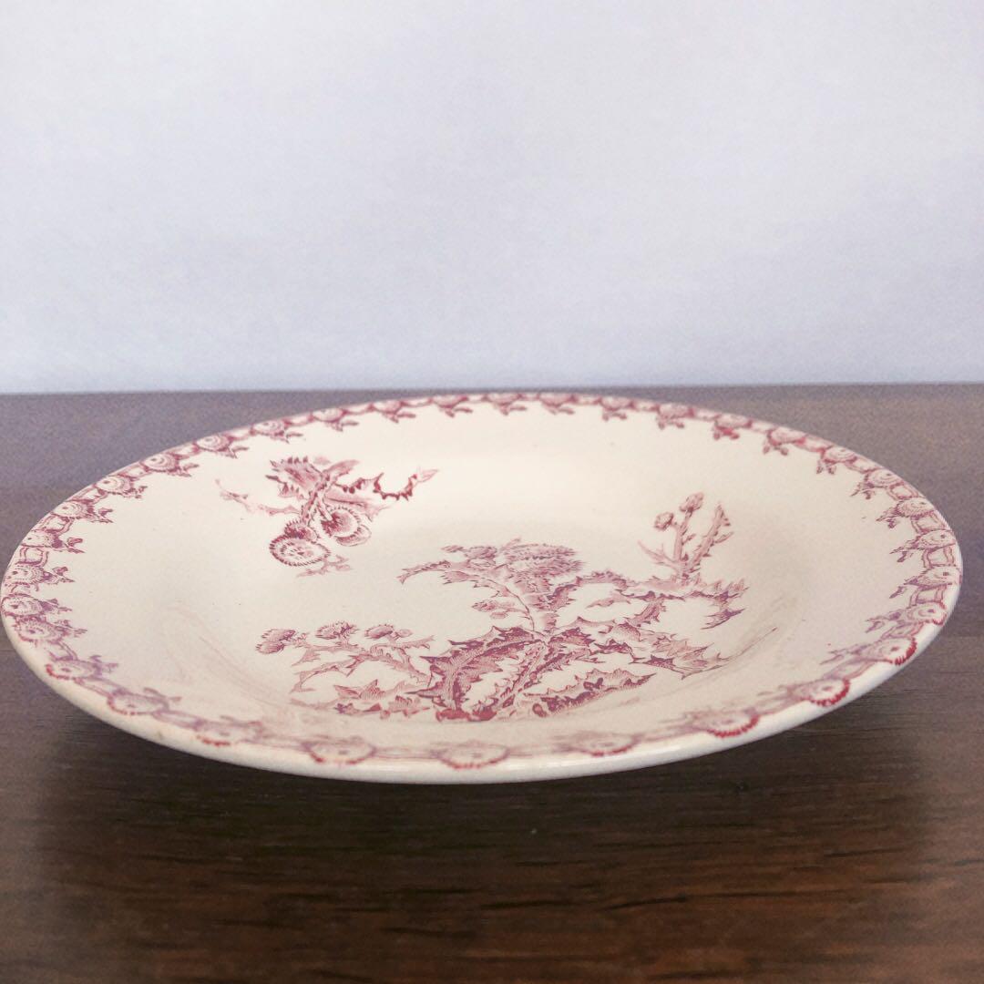 美品 ジアン あざみ柄 スーププレート A レッド フランス