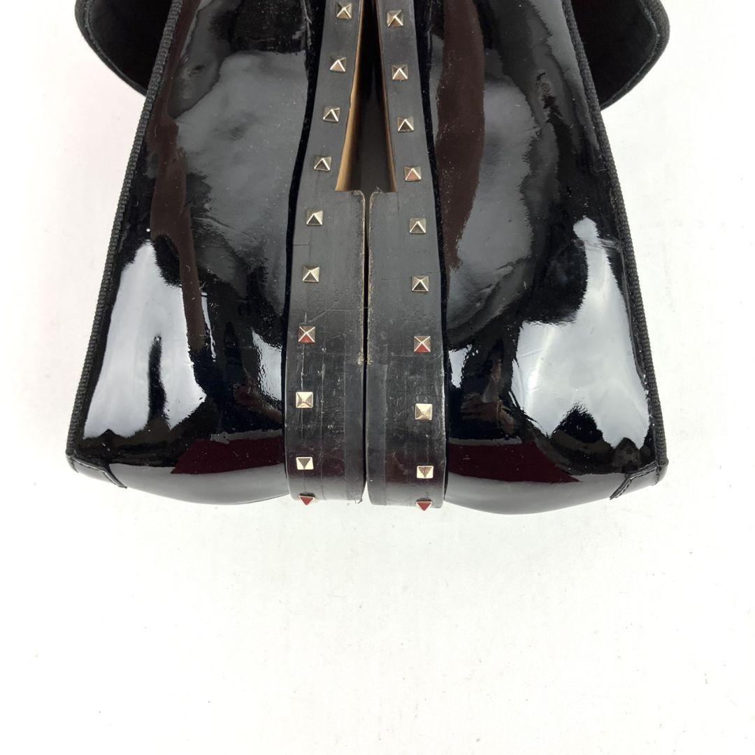 美品　ヴァレンティノ　ローファー　リボン　スタッズ　エナメル　ブラック　23cm