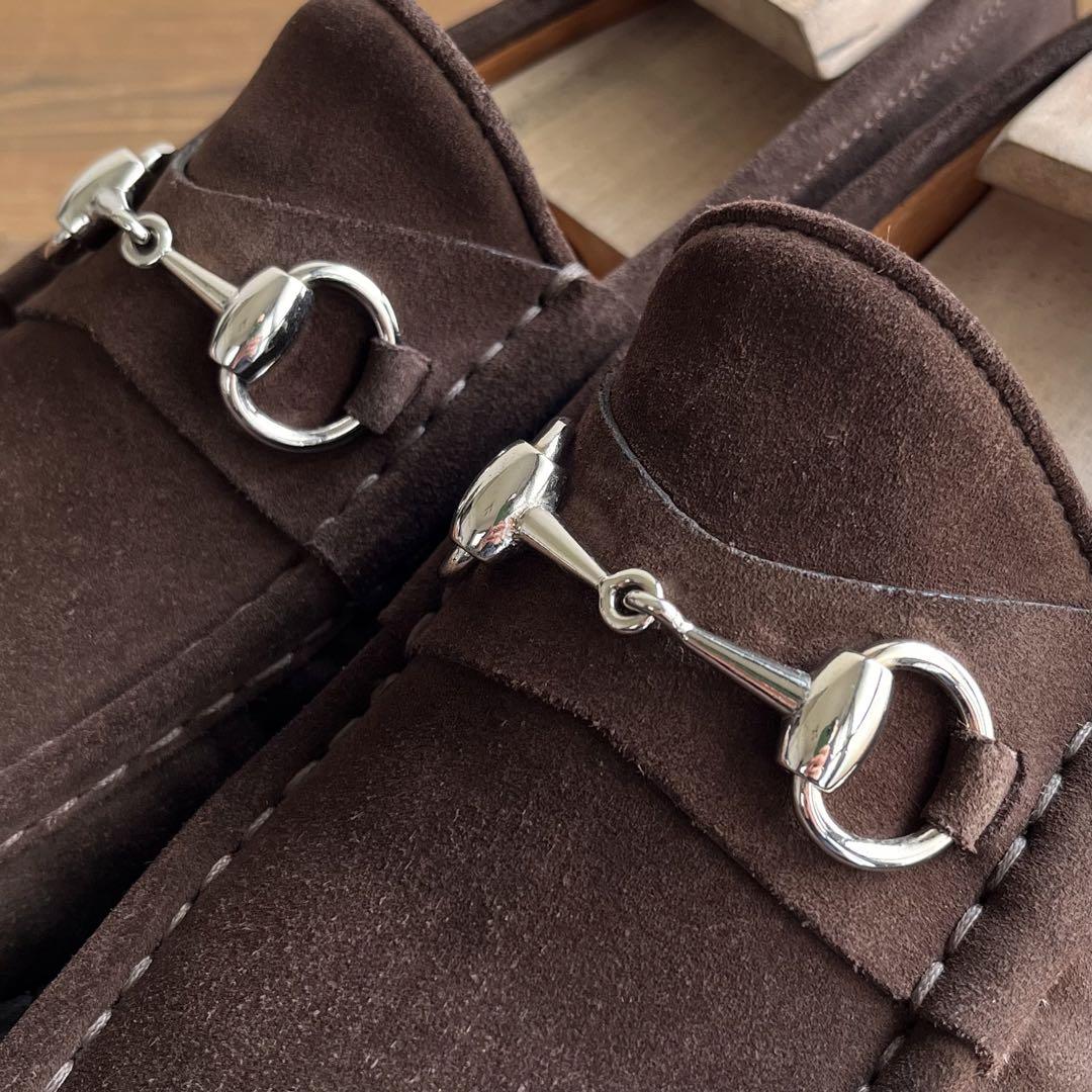 ITALY製 GUCCI ホースビットローファー 茶銀 41 E 25.5