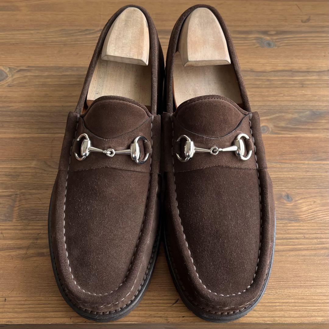 ITALY製 GUCCI ホースビットローファー 茶銀 41 E 25.5