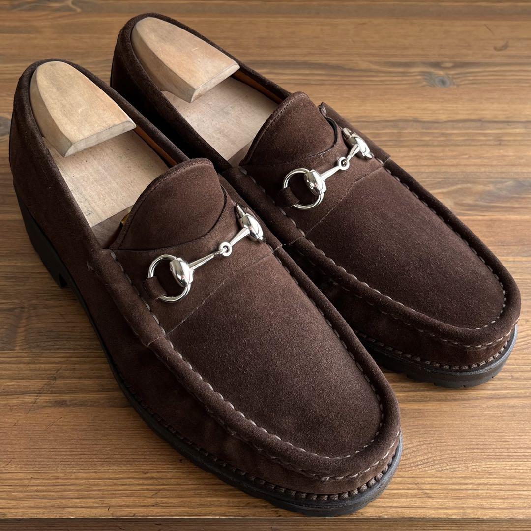 ITALY製 GUCCI ホースビットローファー 茶銀 41 E 25.5