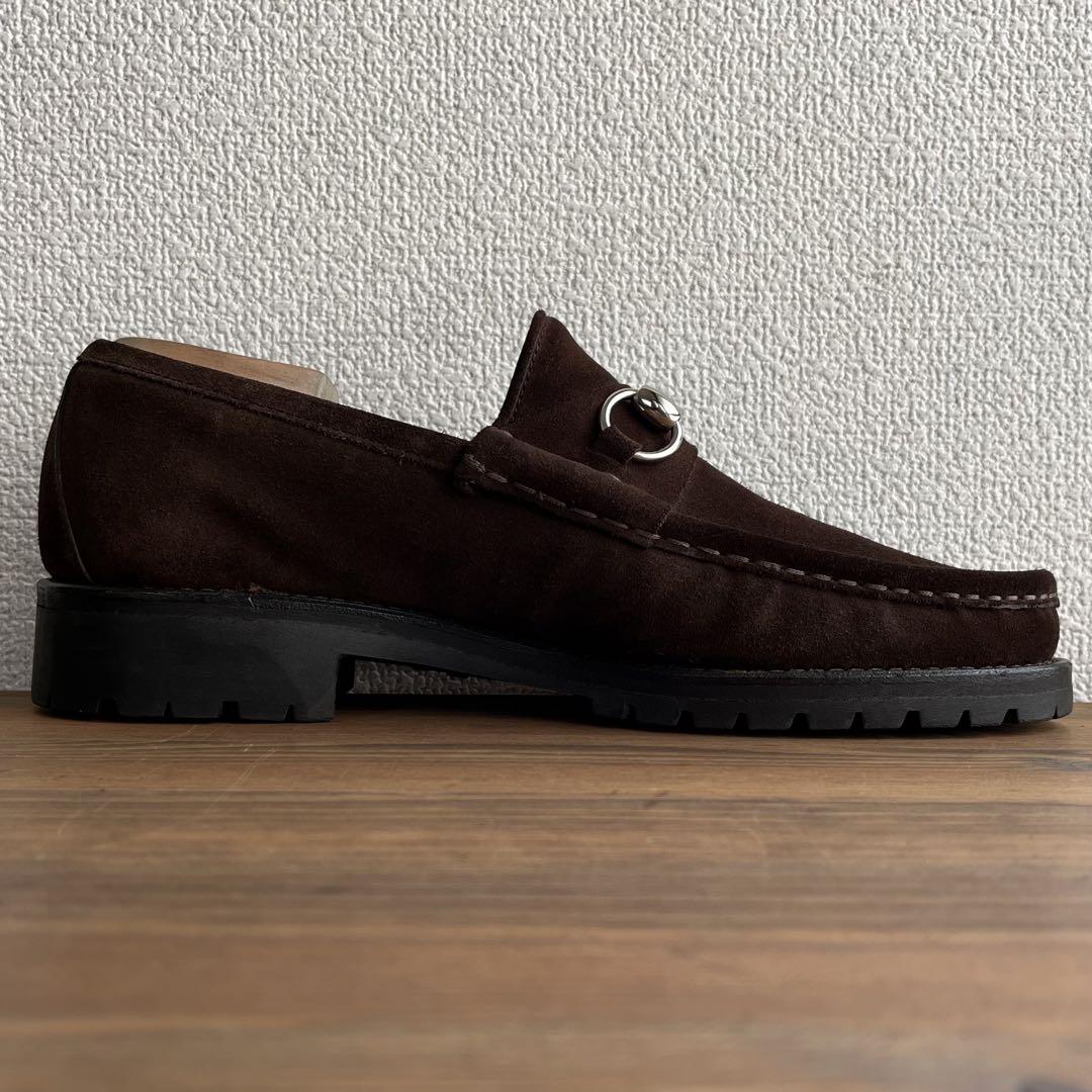 ITALY製 GUCCI ホースビットローファー 茶銀 41 E 25.5