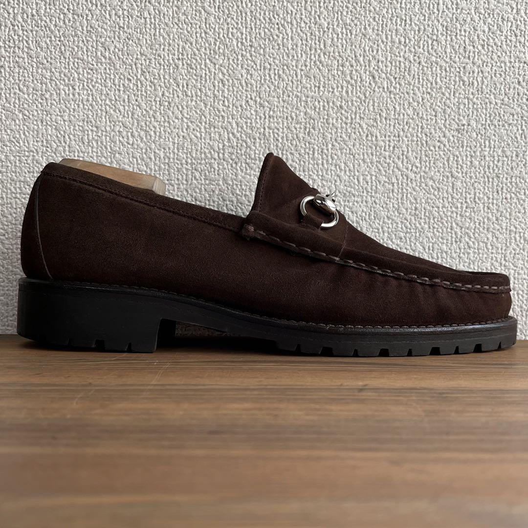 ITALY製 GUCCI ホースビットローファー 茶銀 41 E 25.5