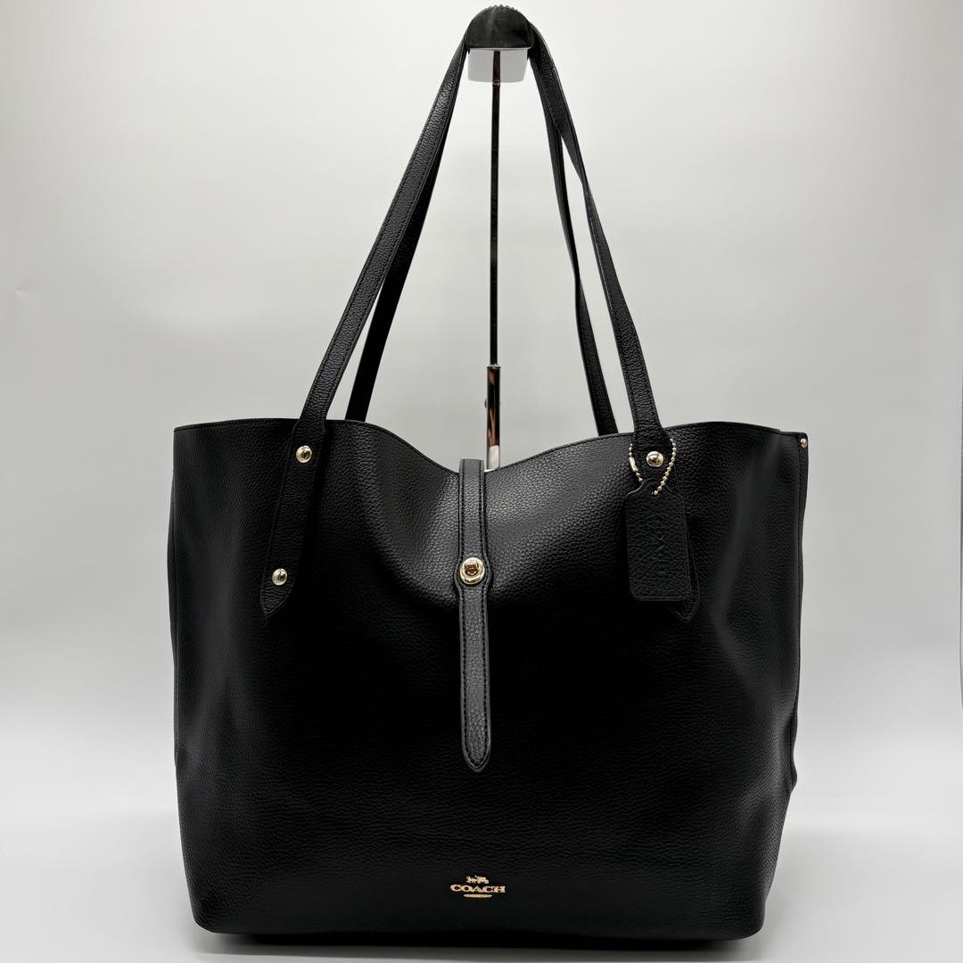 美品✨コーチ トートバッグ マーケット 肩掛け A4可 大容量 通勤 ブラック 美品✨コーチ トートバッグ マーケット 肩掛け A4可 大容量 通勤 ブラック