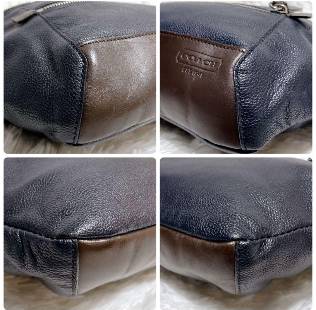 【極美品✨】COACH トンプソン ボディバッグ オールレザー シボ革ネイビー COACH コーチ トンプソン ボディバッグ オールレザー 本革