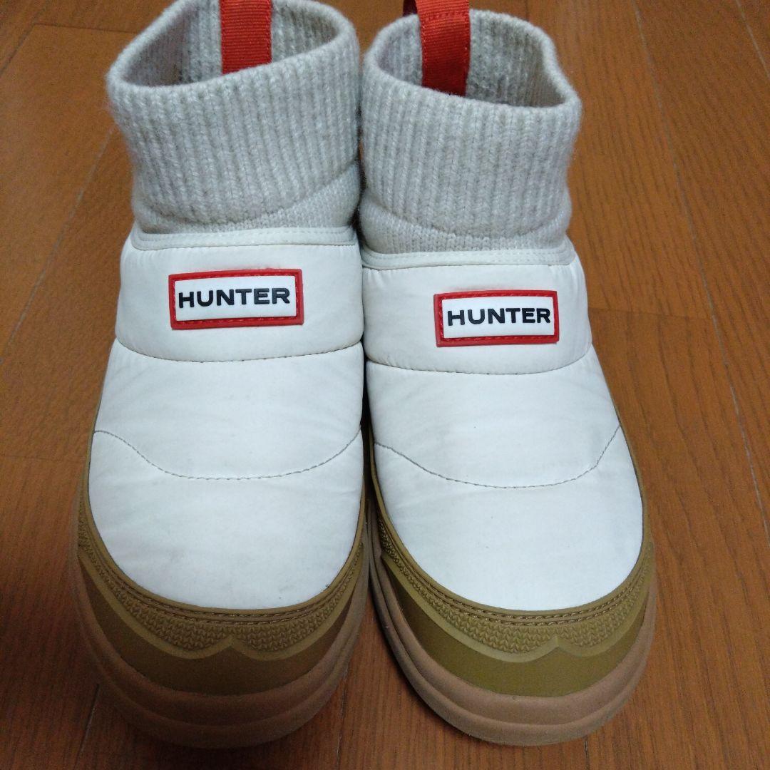HUNTER WOMEN PUFFER KNIT BOOT 白 23cm