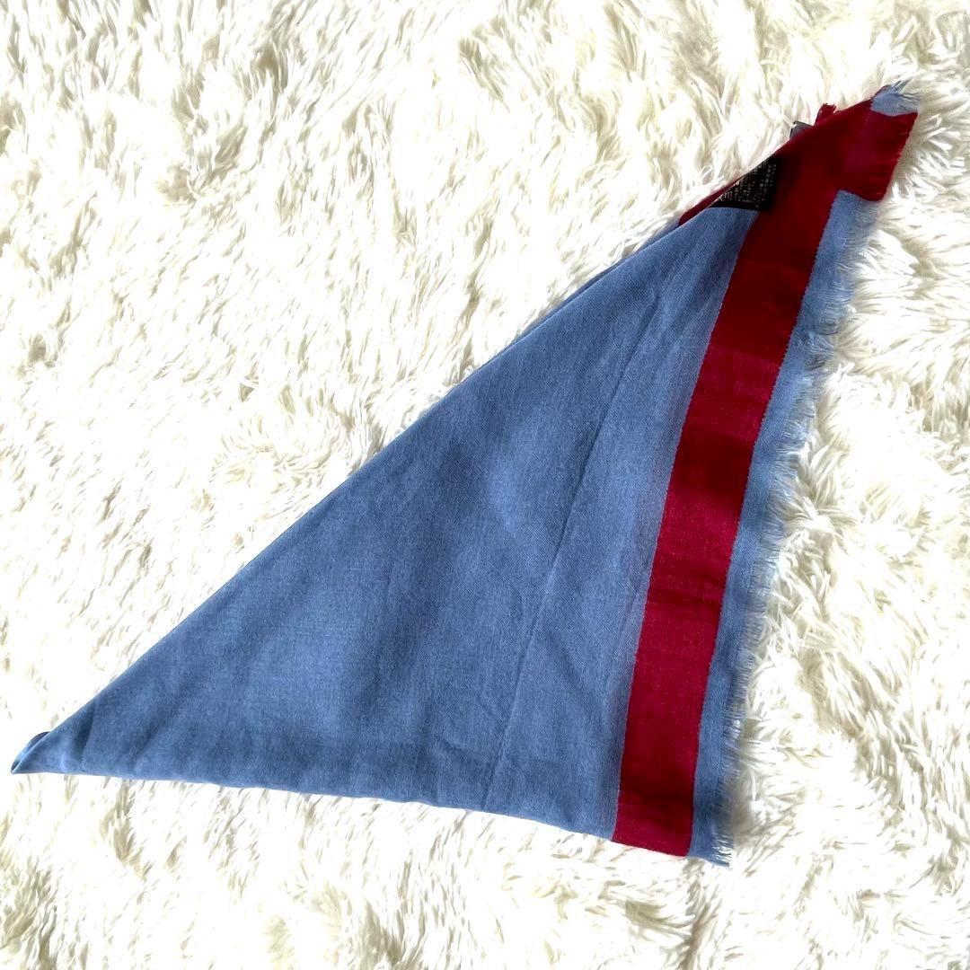 ジョンストンズ カシミヤ シルク混 大判ストール ブルー 上質 上品