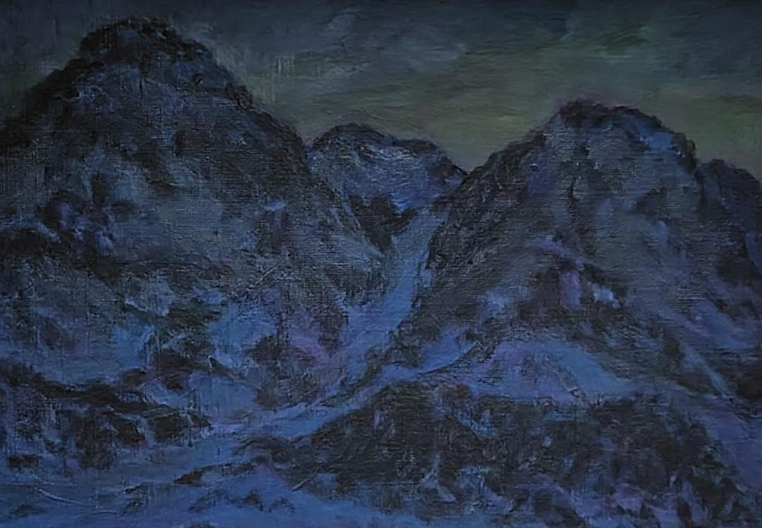山小屋の灯」1991 F15 油絵 油彩画 絵画 アート 燧ヶ岳 尾瀬ヶ原