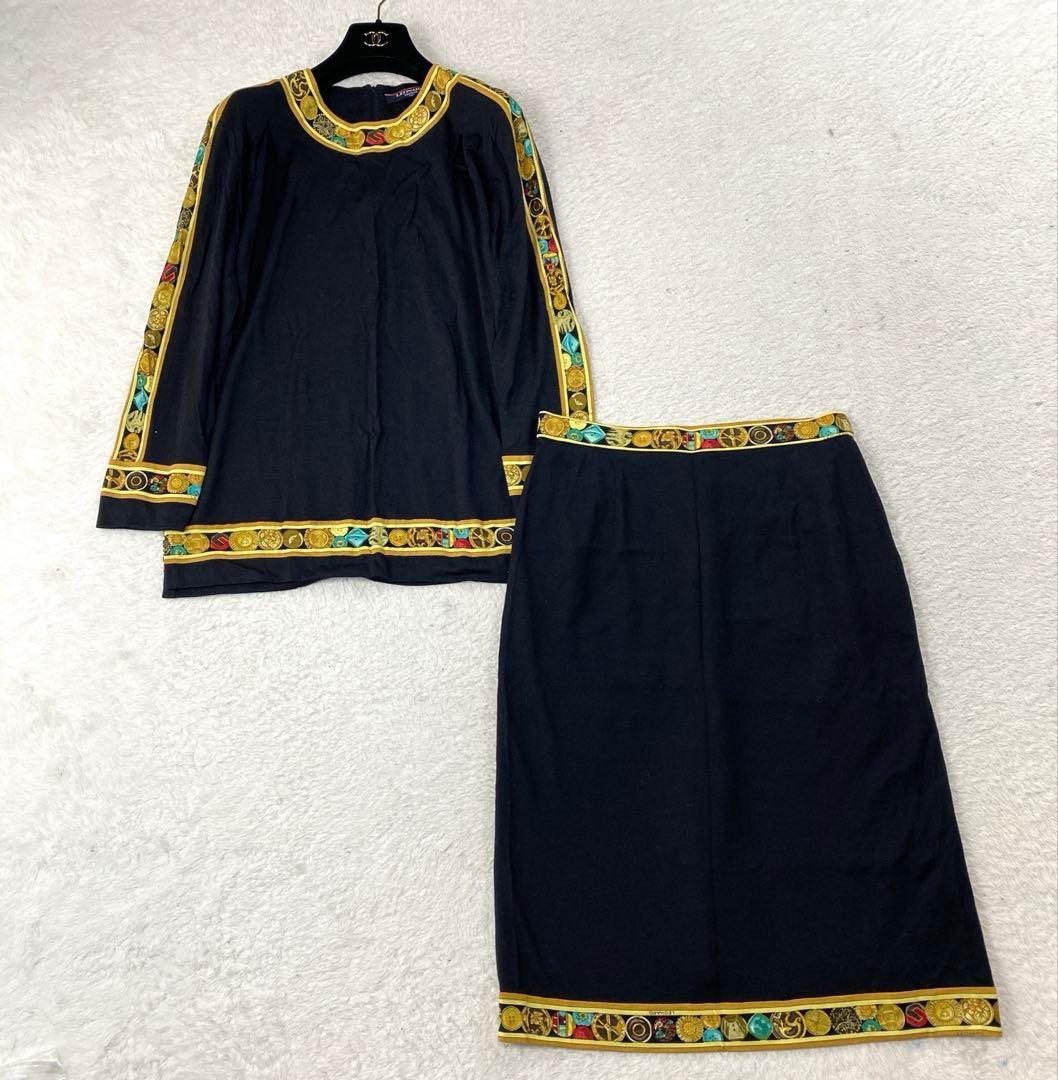 【美品・シルク混】レオナール セットアップ フラワー トリム M