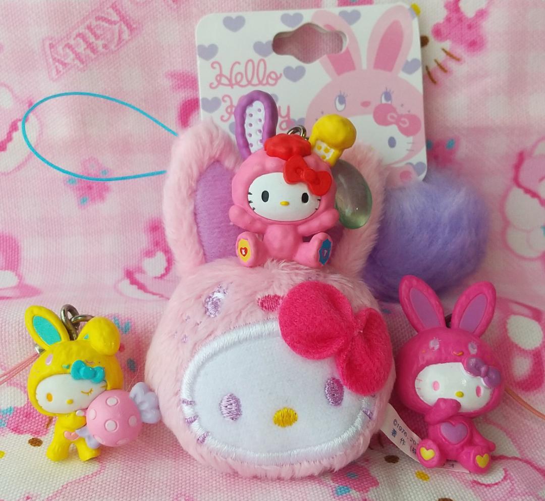 キティ　カラフルバニー　ストラップ　マスコット　ぬいぐるみクリーナー