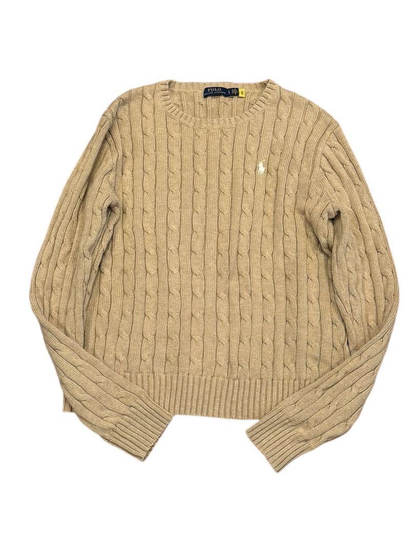 【極美品】ポロラルフローレン大人気カラーコットンケーブルセーターモカベージュL