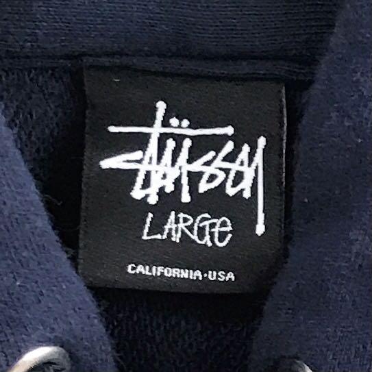 《USA製》ステューシー STUSSY☆パーカー L 刺繍ロゴ ネイビー