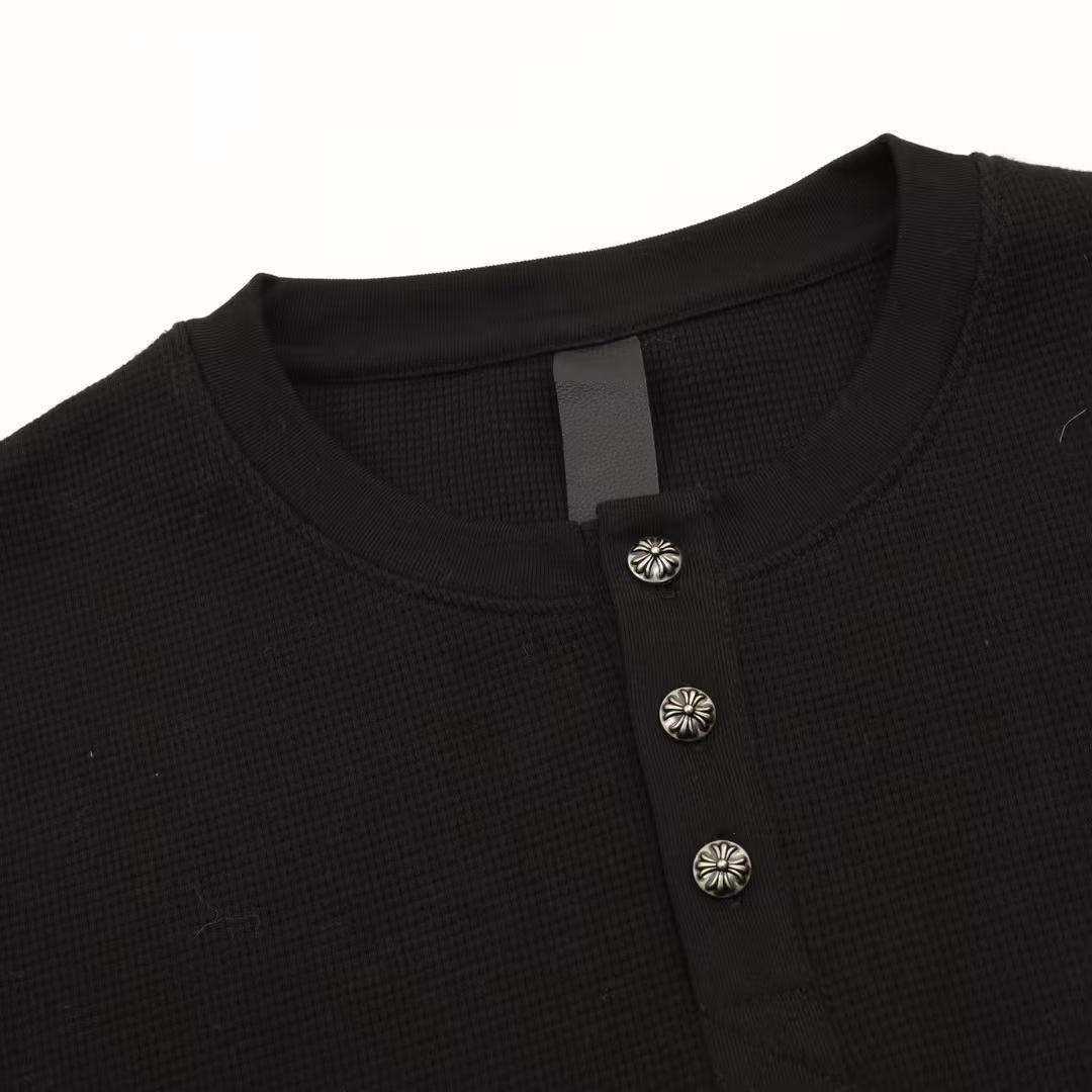 CHROME HEARTS ブラック ヘンリーネック 長袖カットソー CHROME HEARTS ブラック ヘンリーネック 長袖カットソー