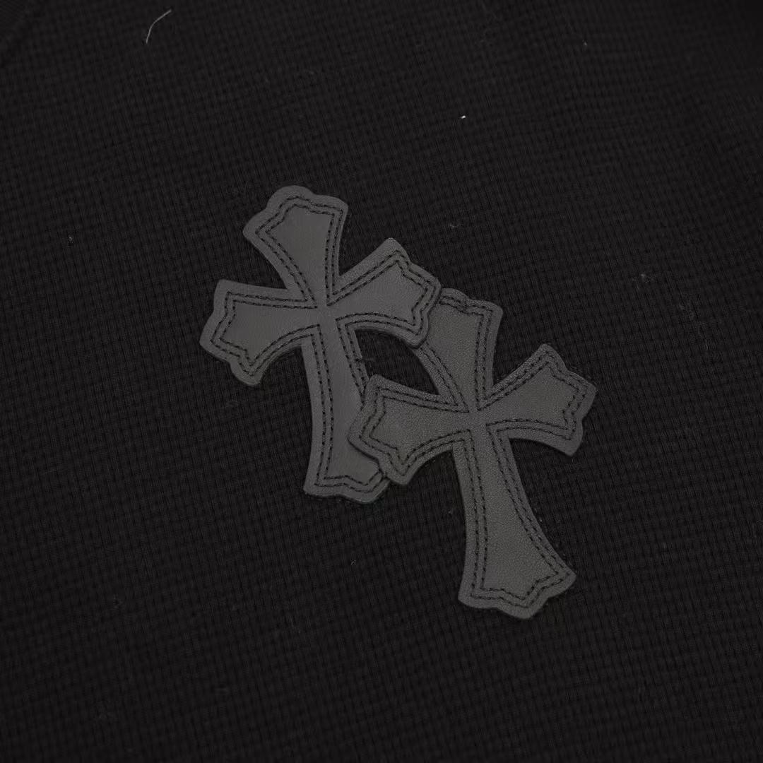 CHROME HEARTS ブラック ヘンリーネック 長袖カットソー CHROME HEARTS ブラック ヘンリーネック 長袖カットソー