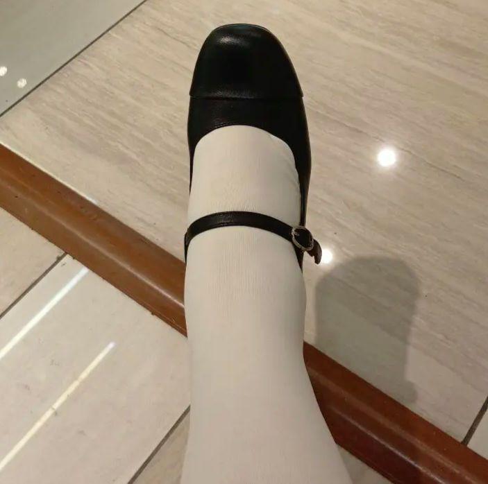 あしながおじさん　厚底ストラップパンプス　ブラック　本革