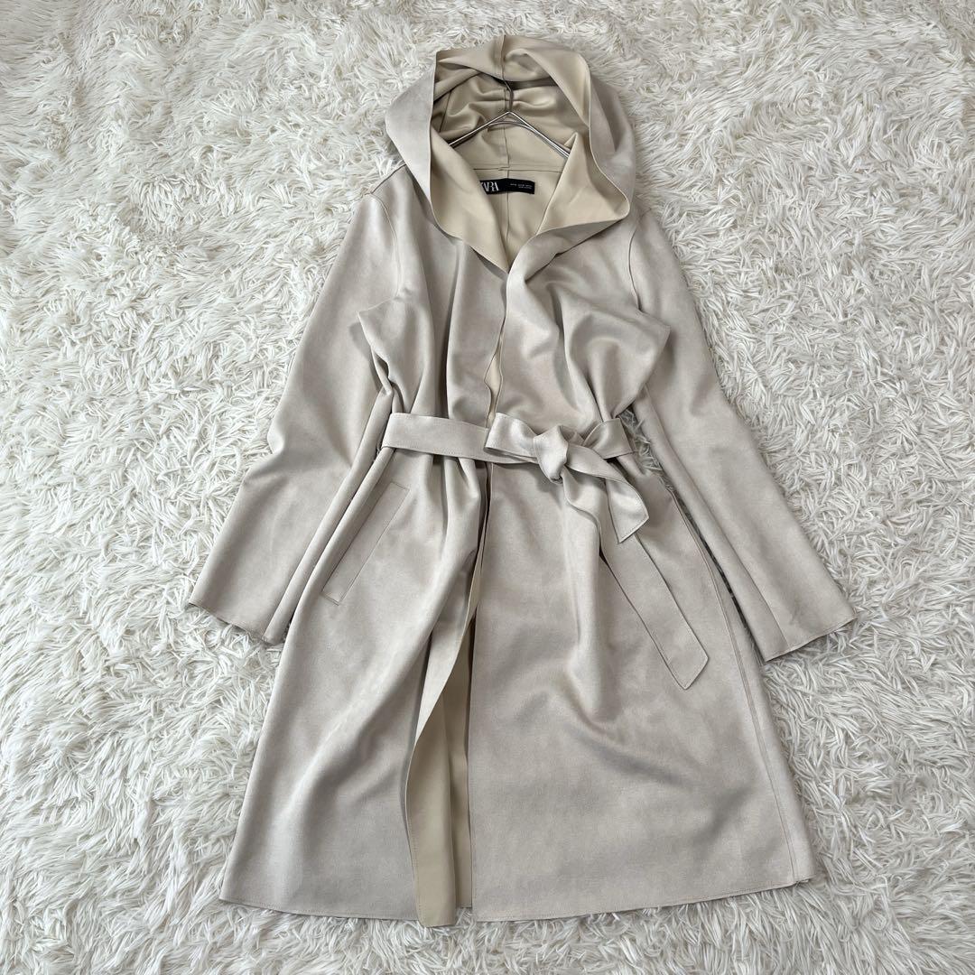 ZARAザラ スエードテイストコートアウター ZARA ザラ】レディース スエード ロングコート フード付き【XS