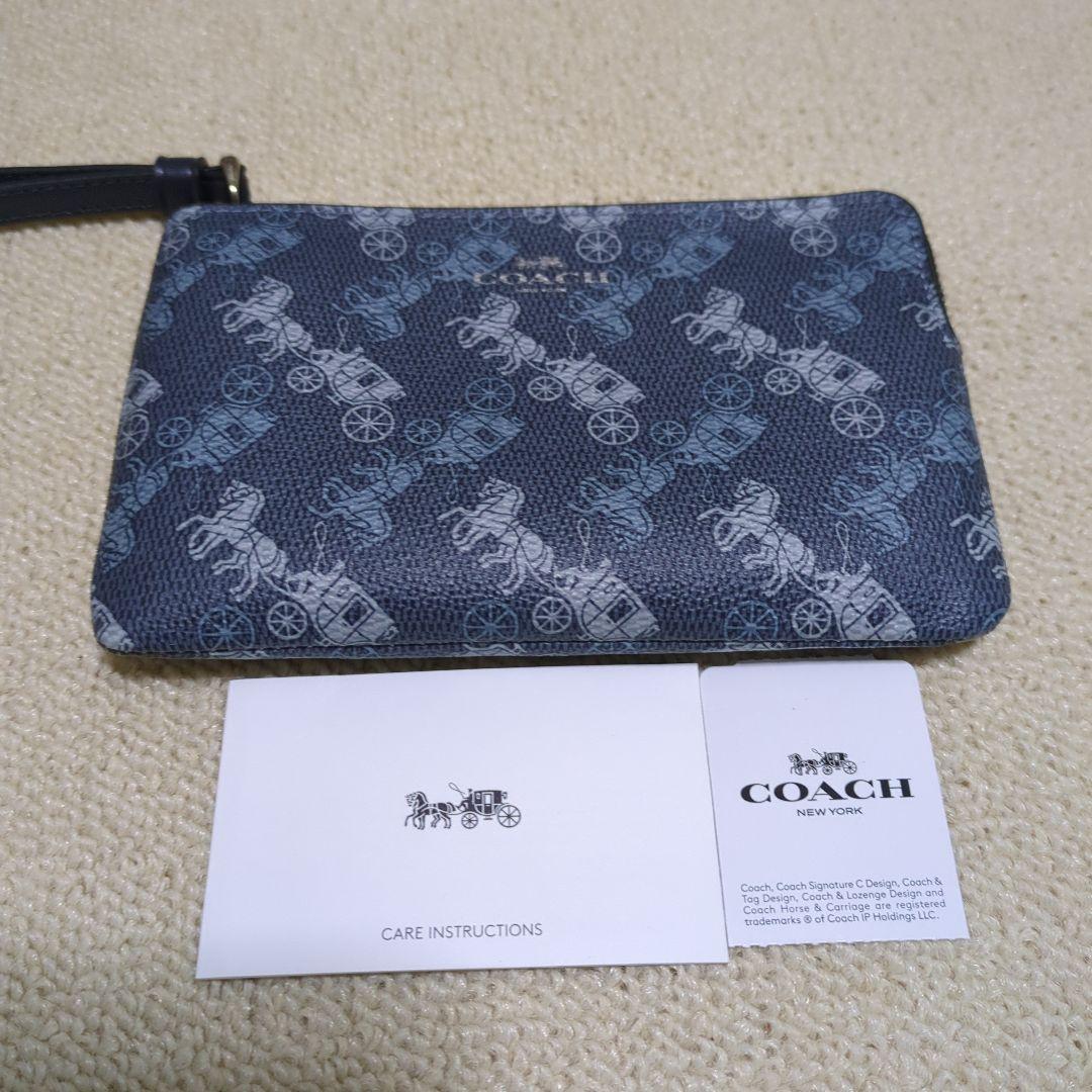 美品 COACH ポーチ リストレットポーチ ホースキャリッジ柄