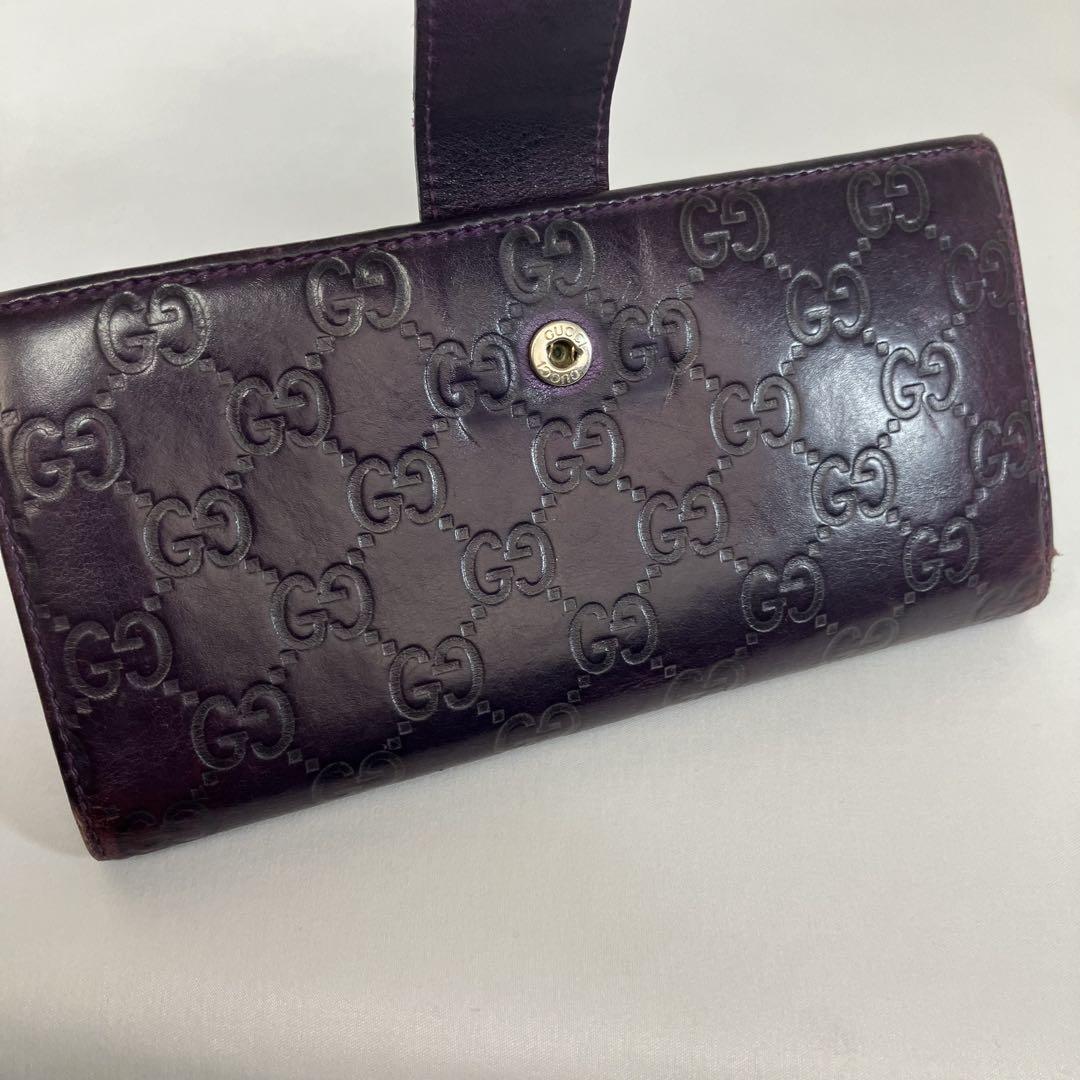 【希少カラー】GUCCI グッチ　シマ　二つ折り　長財布　レザー　GG柄　紫