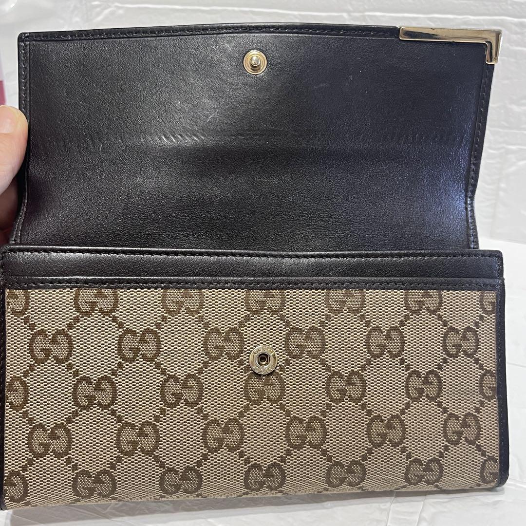 美品✨GUCCI 長財布　ロゴプレート　フラップ　ダークブラウン　メンズ