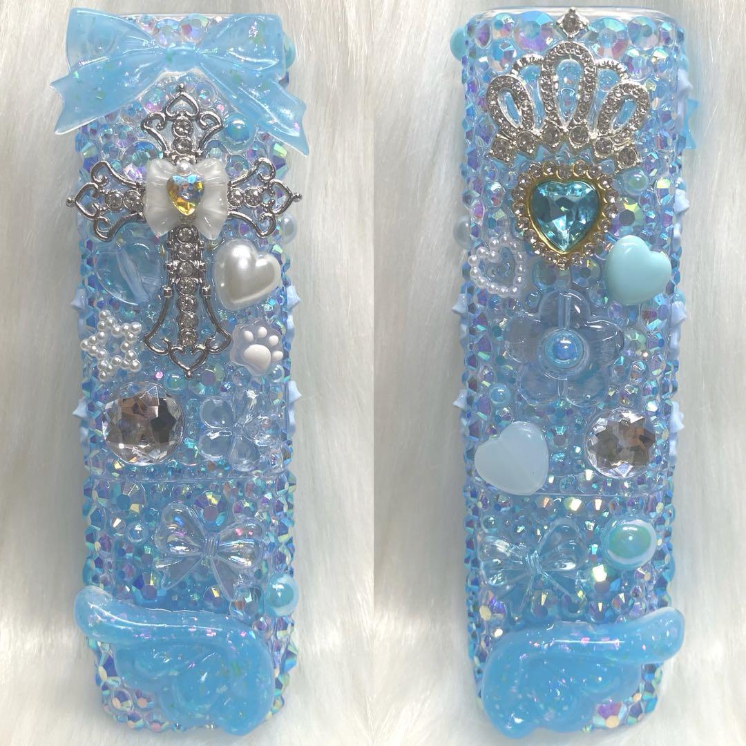 iQOSケース イルマワン 水色 ストーン 埋めつくし シガレットケース ♡全面ストーン埋めつくし♡iQOSイルマワン デコケース 水色
