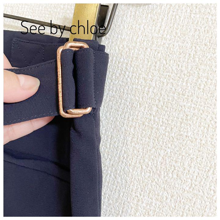 新入荷 SEE スラック ネイビー Chloe】ハイウエストワイドパンツ BY パンツ