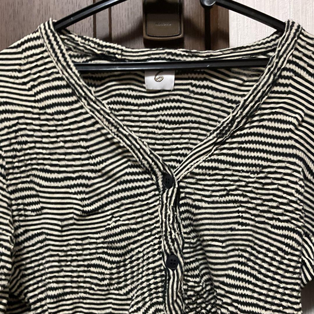 6ROKU COTTON MIX PATTERN BORDER CARDIGAN