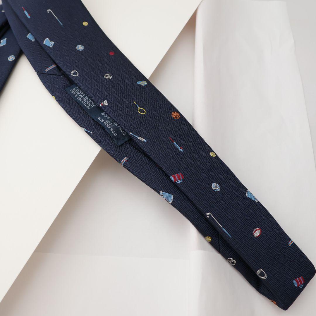 未使用 エルメス HERMES スポーツモチーフ ネクタイ ネイビー