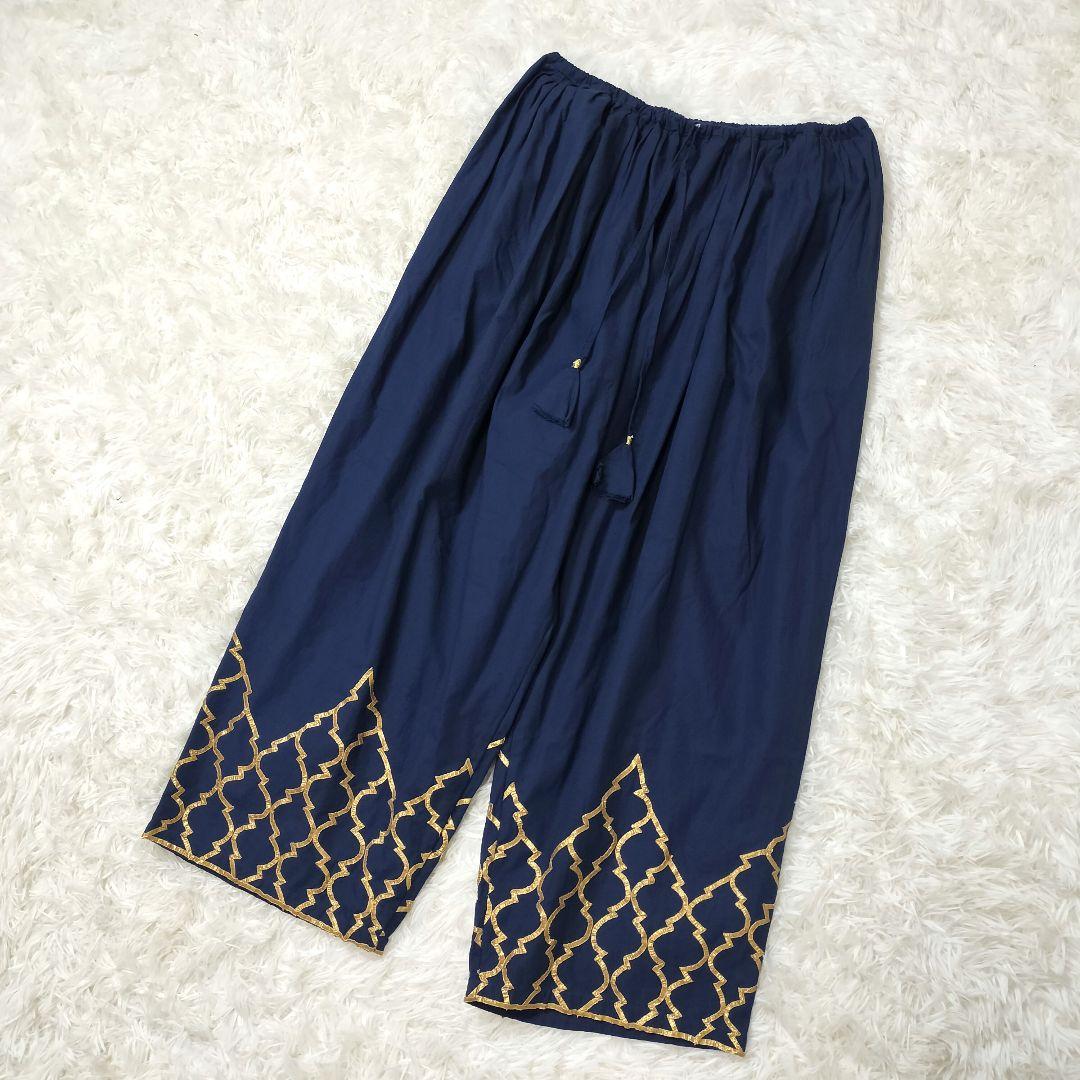 希少✨美品 ハウスオブロータス ゴタパティ ギャザーパンツ インド綿 ネイビー