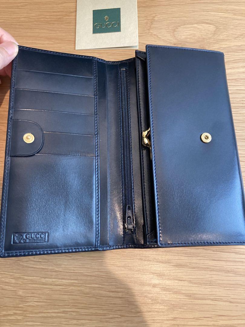 美品　GUCCI オールドグッチ　レザー 長財布　箱付き　ブラック　ゴールドビー