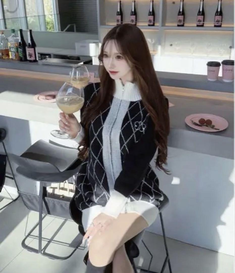 ブランド品専門の lumignon diagonal check papillon knit op ワンピース