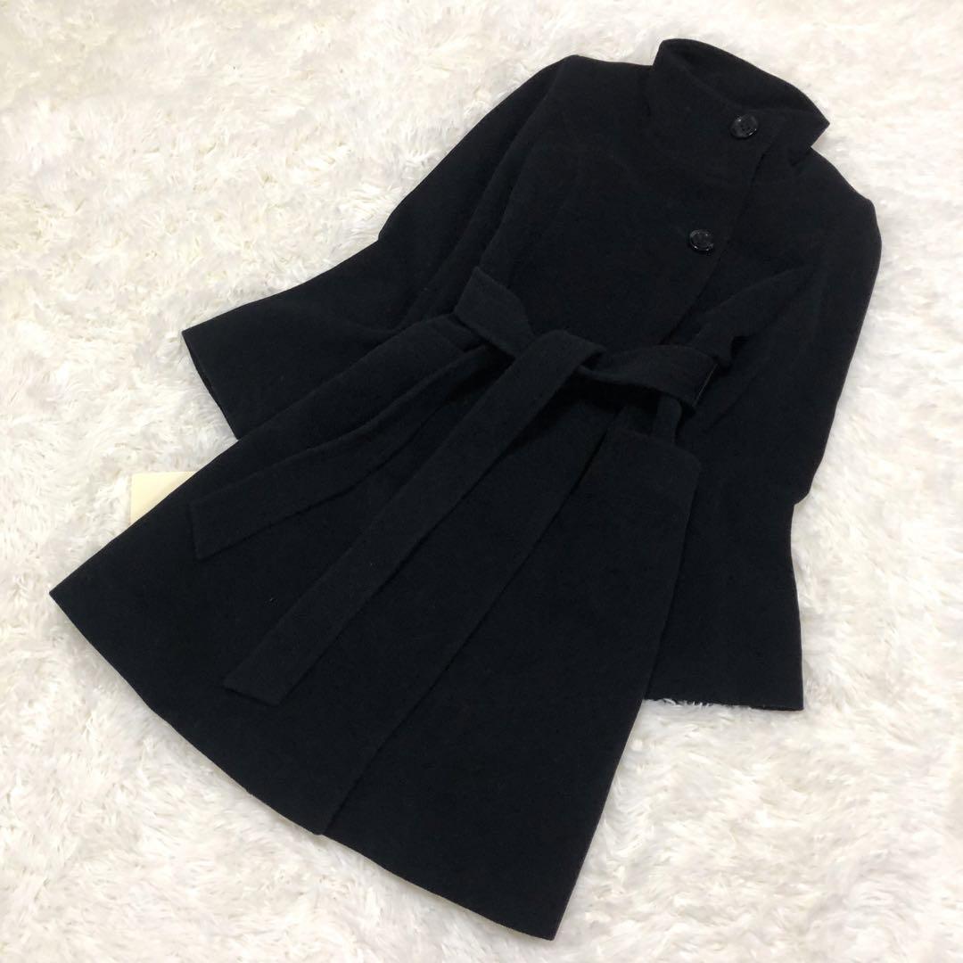美品】23区 アンゴラ 羊毛 スタンドカラー コート ベルト付 38