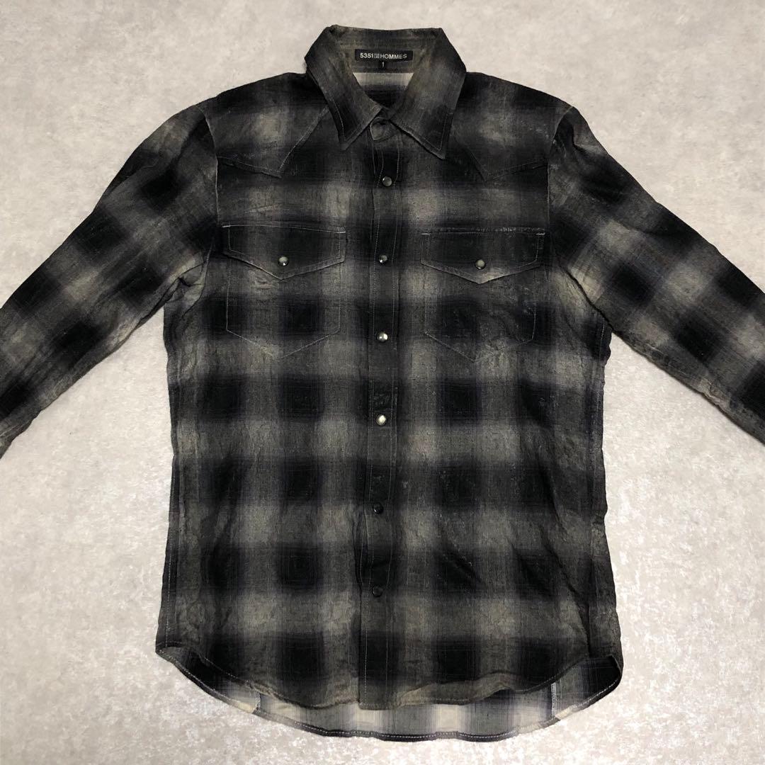 ナチュラルネイビー 5351 homme オンブレ シャドー チェック グランジ